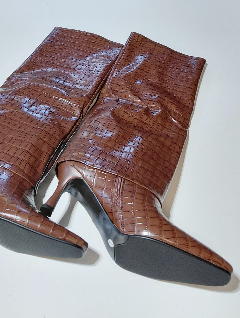 GOOLITA Women's Brown  Stiletto Heel  Knee-High Fold Over Boots Size 38